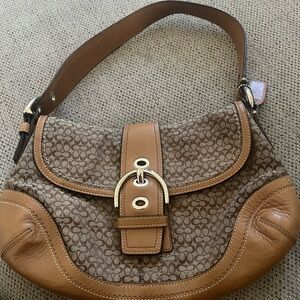 Coach Brown and Tan Signature Shoulder Bag